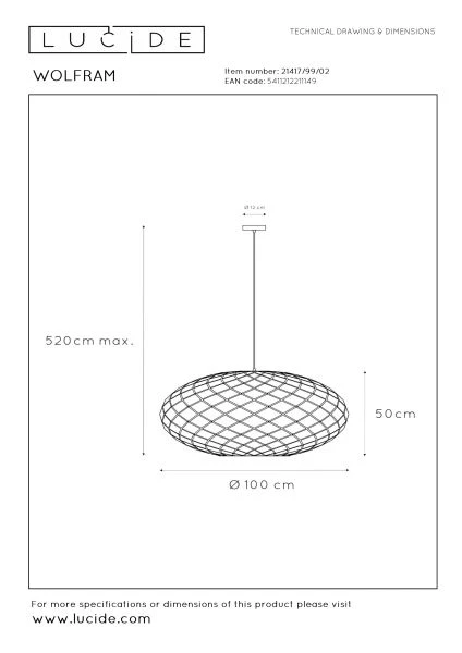 Lucide WOLFRAM - Pendelleuchten - Ø 100 cm - 3xE27 - Mattes Gold / Messing - technisch